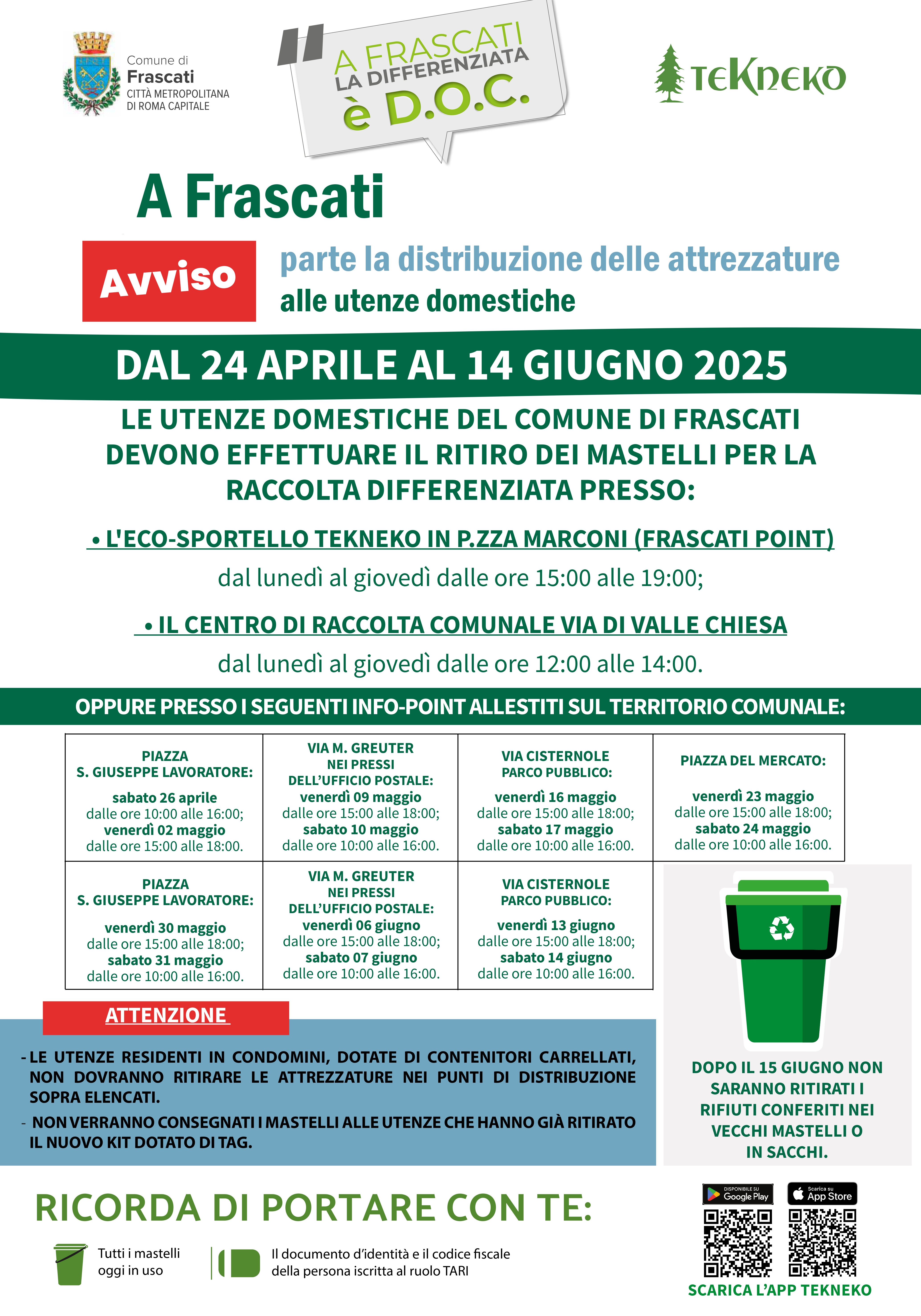 Avviso distribuzione attrezzature raccolta differenziata