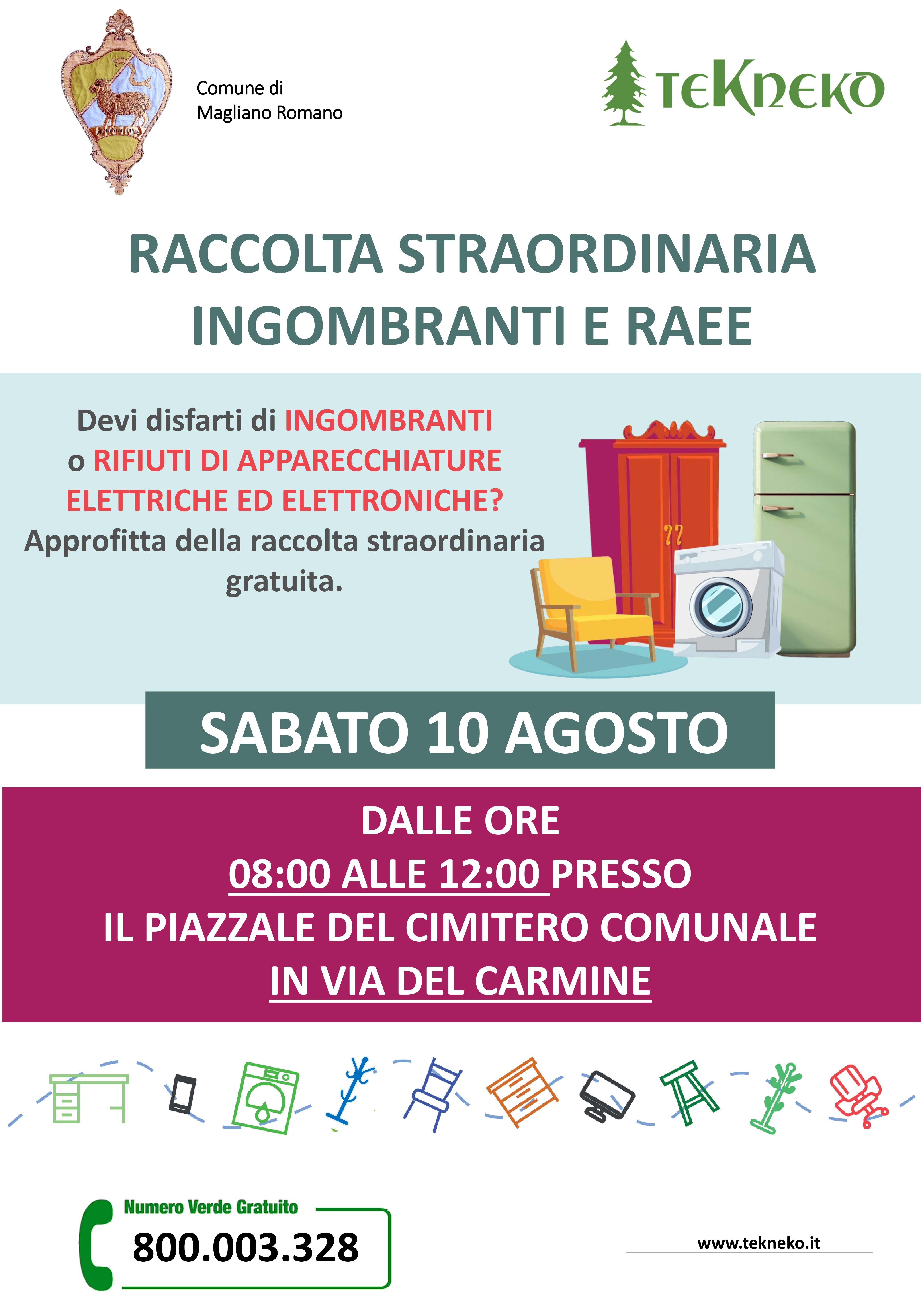 Raccolta Ingombranti e RAEE sabato 10 agosto