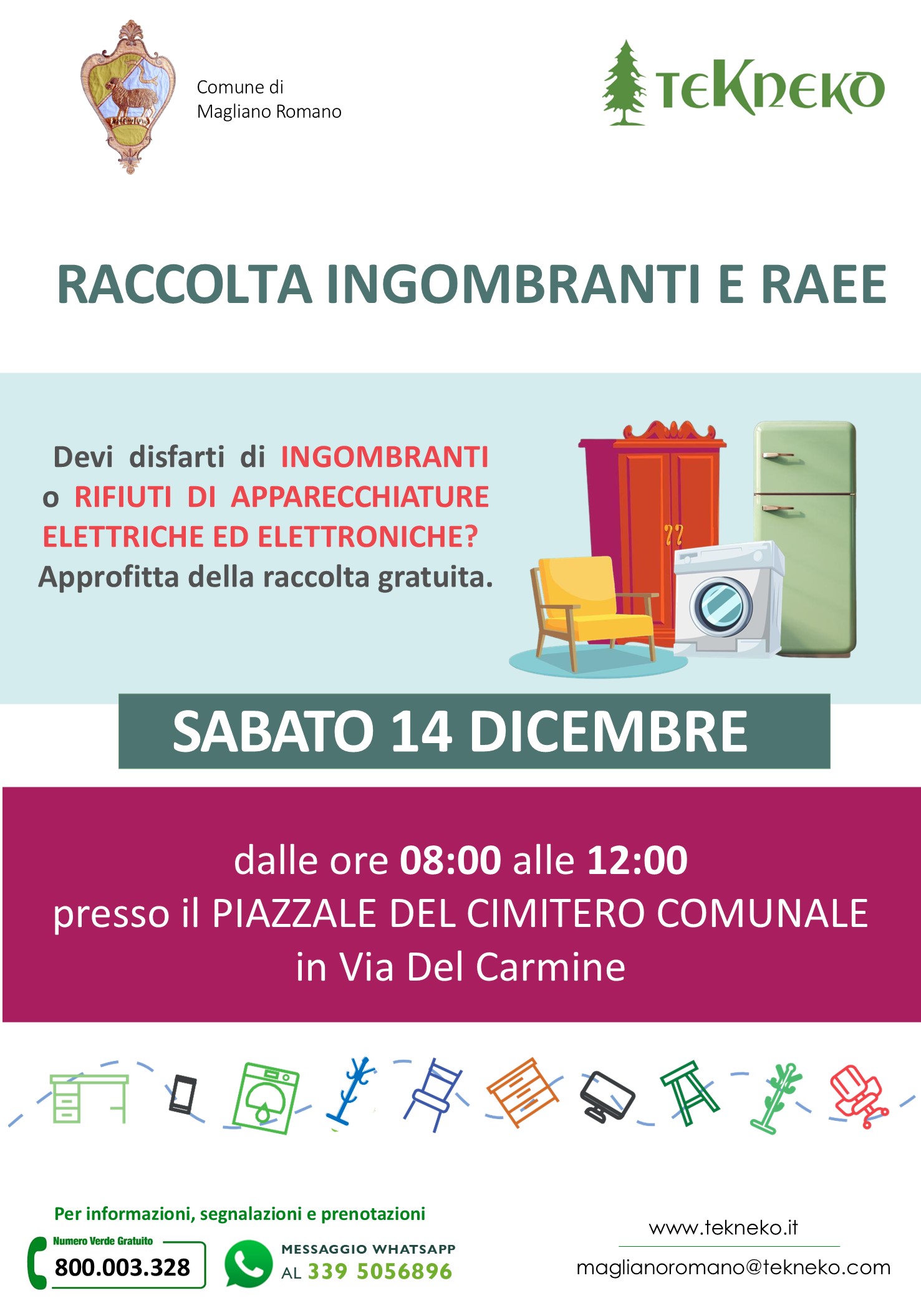 Raccolta ingombranti e RAEE 14 Dicembre