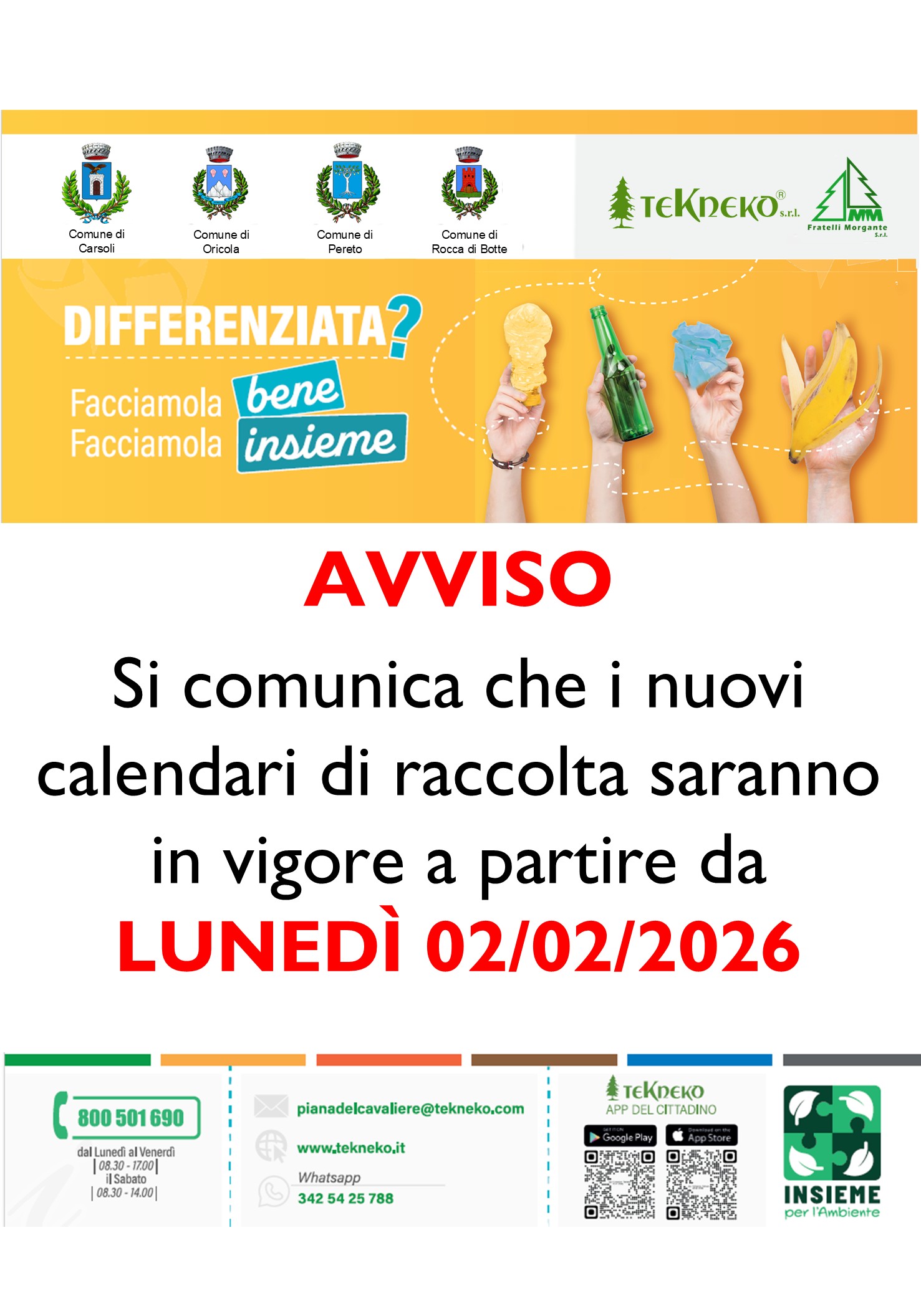 Avviso Calendari di raccolta 2026