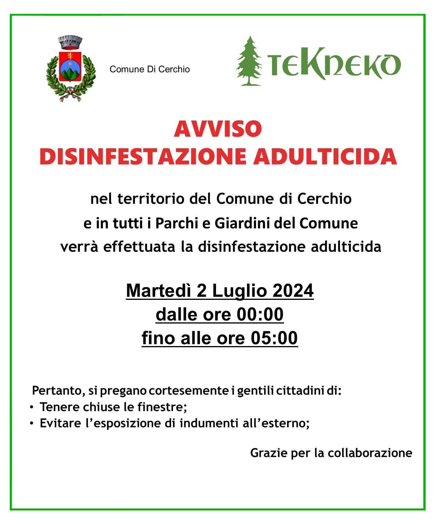 Disinfestazione Adulticida Luglio
