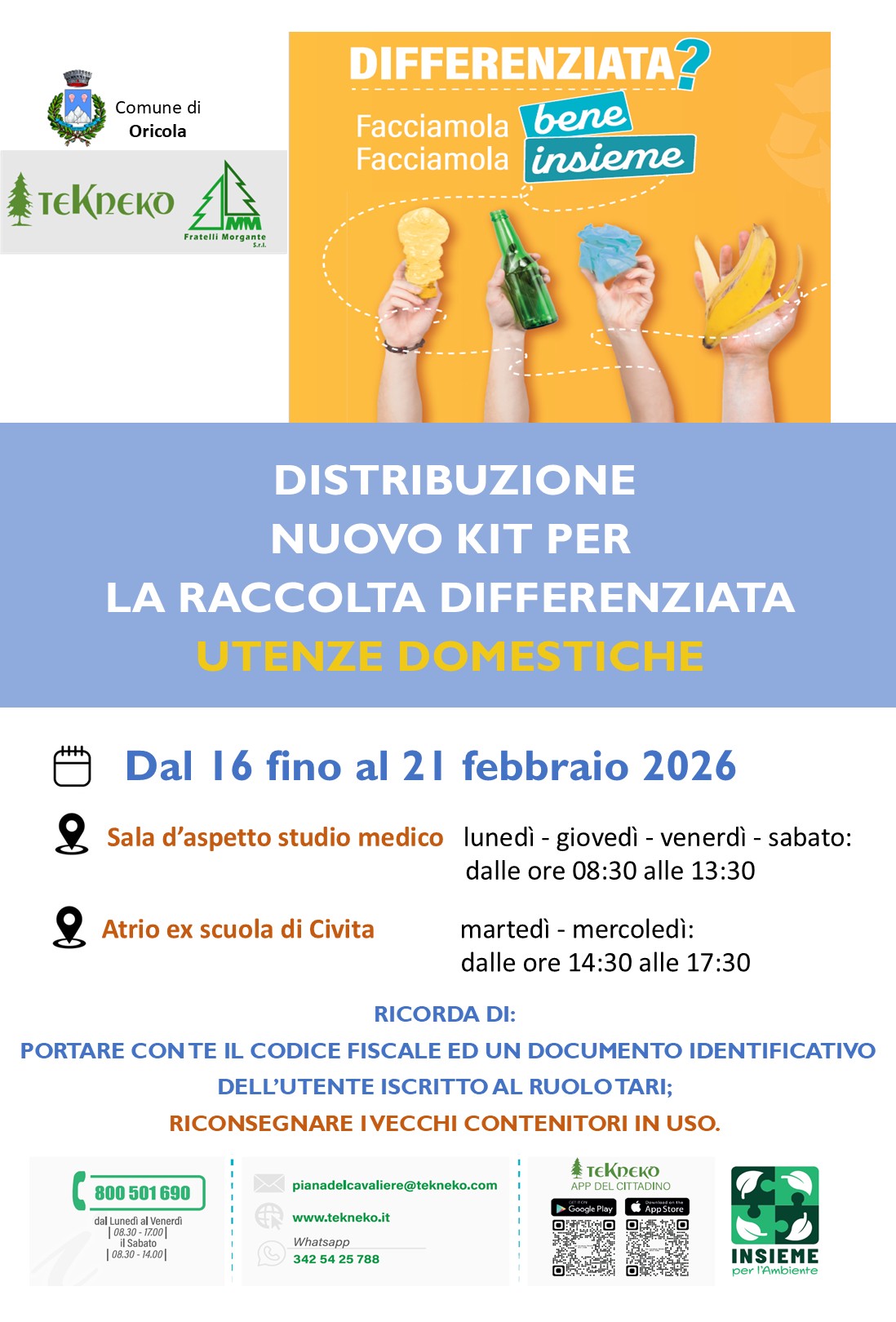 Distribuzione nuovi kit di raccolta differenziata