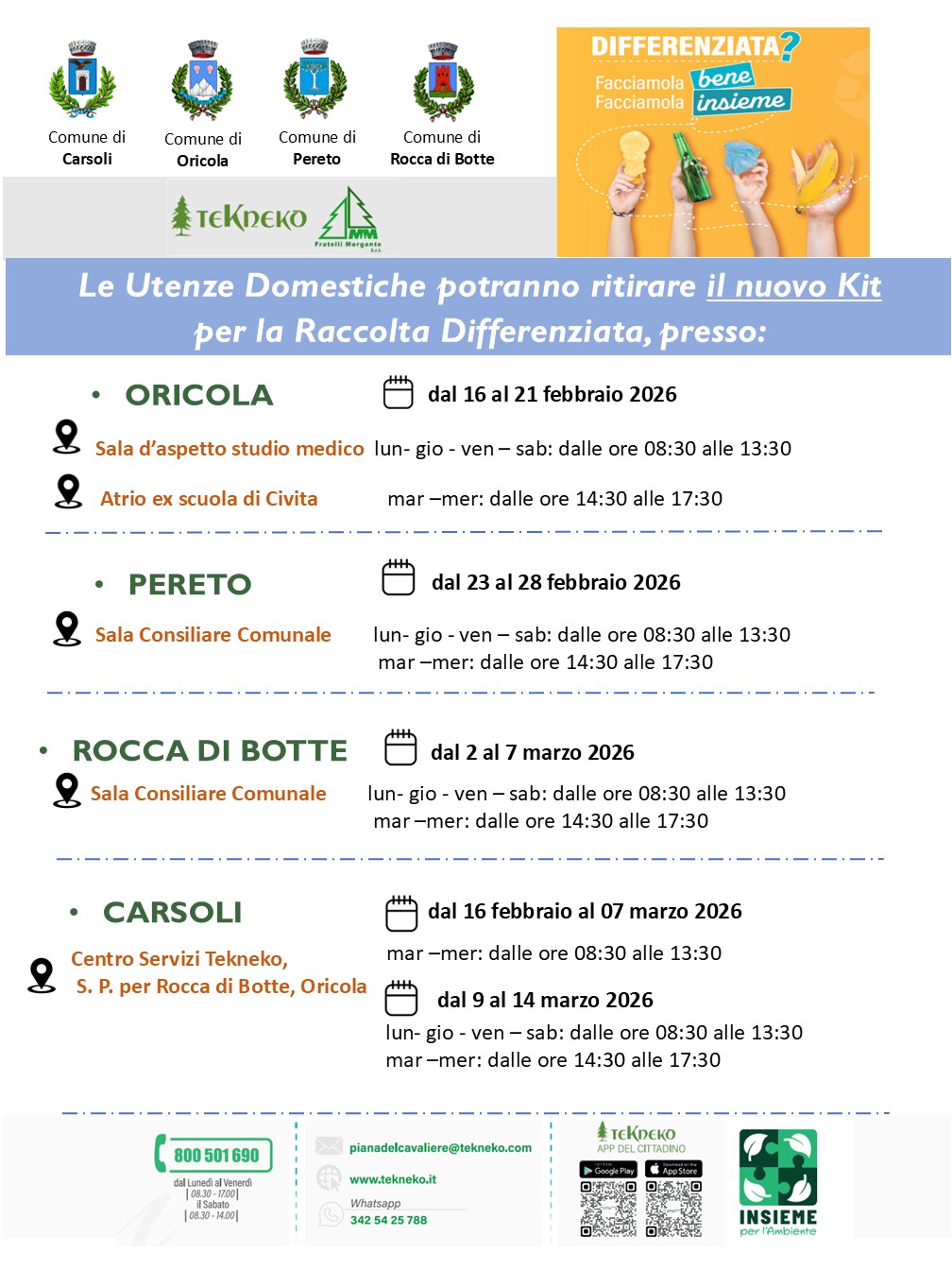 Distribuzione attrezzatura di raccolta Piana del Cavaliere