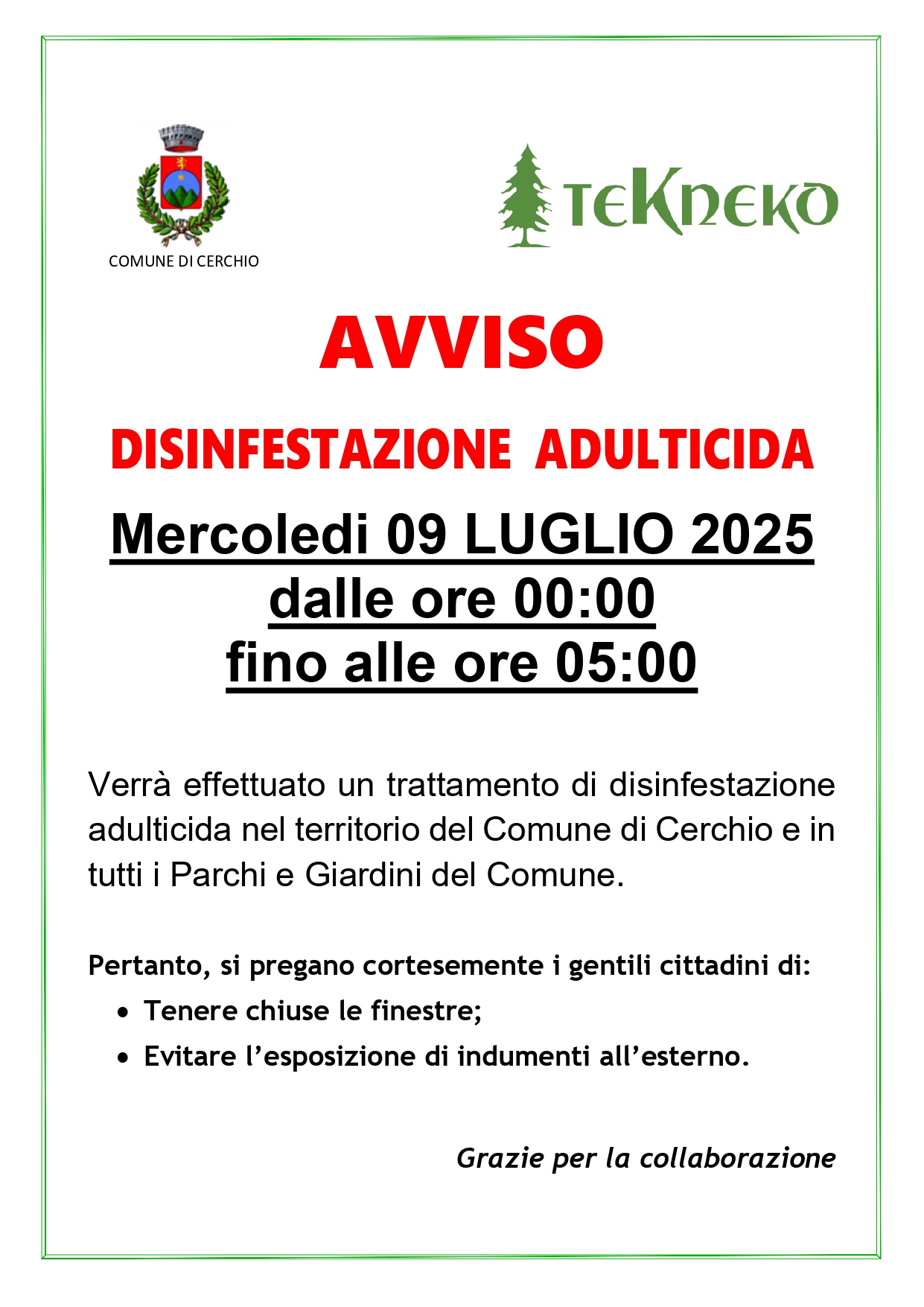 Disinfestazione Cerchio 09 luglio 2025