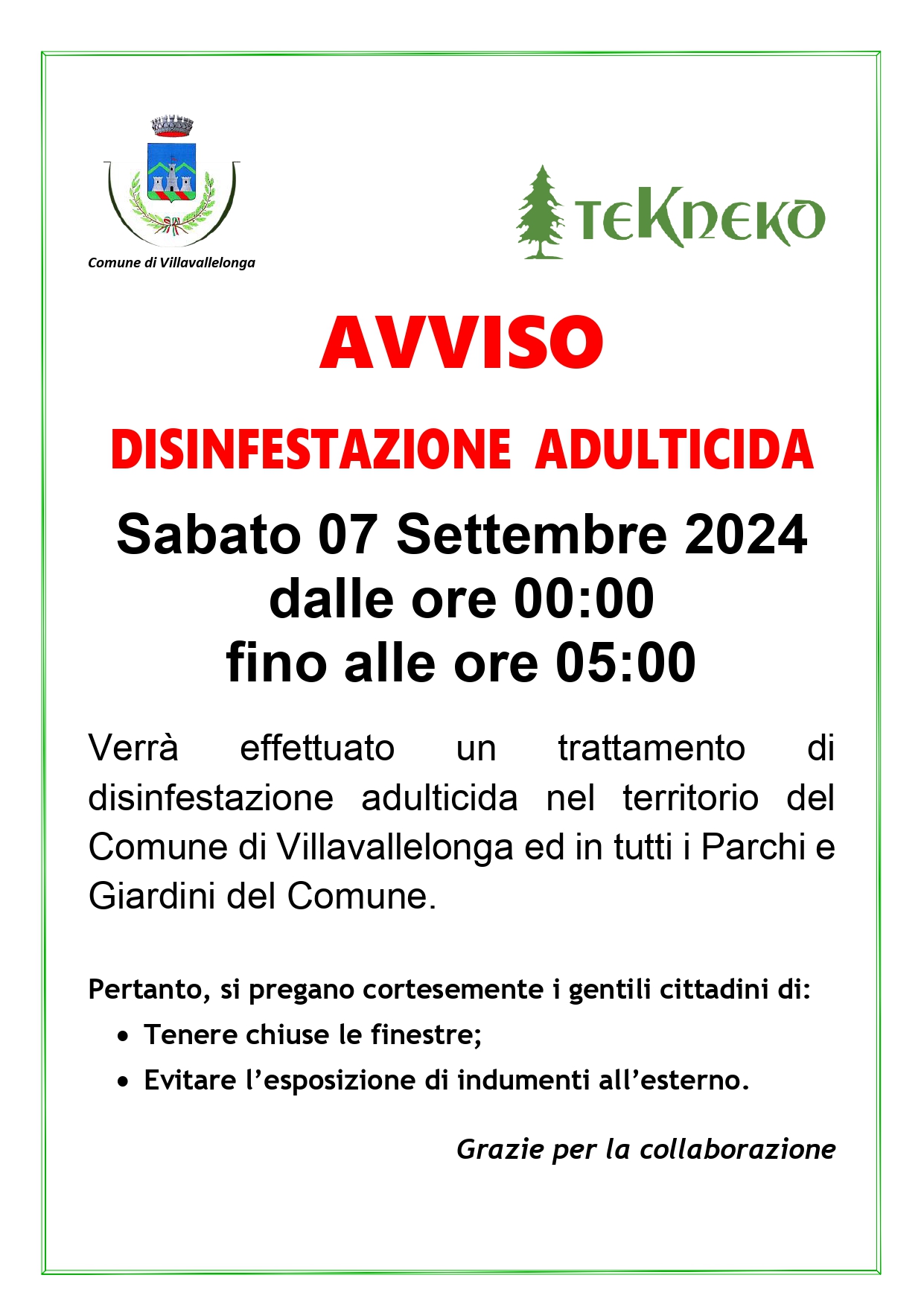 Disinfestazione Villavallelonga 07 settembre