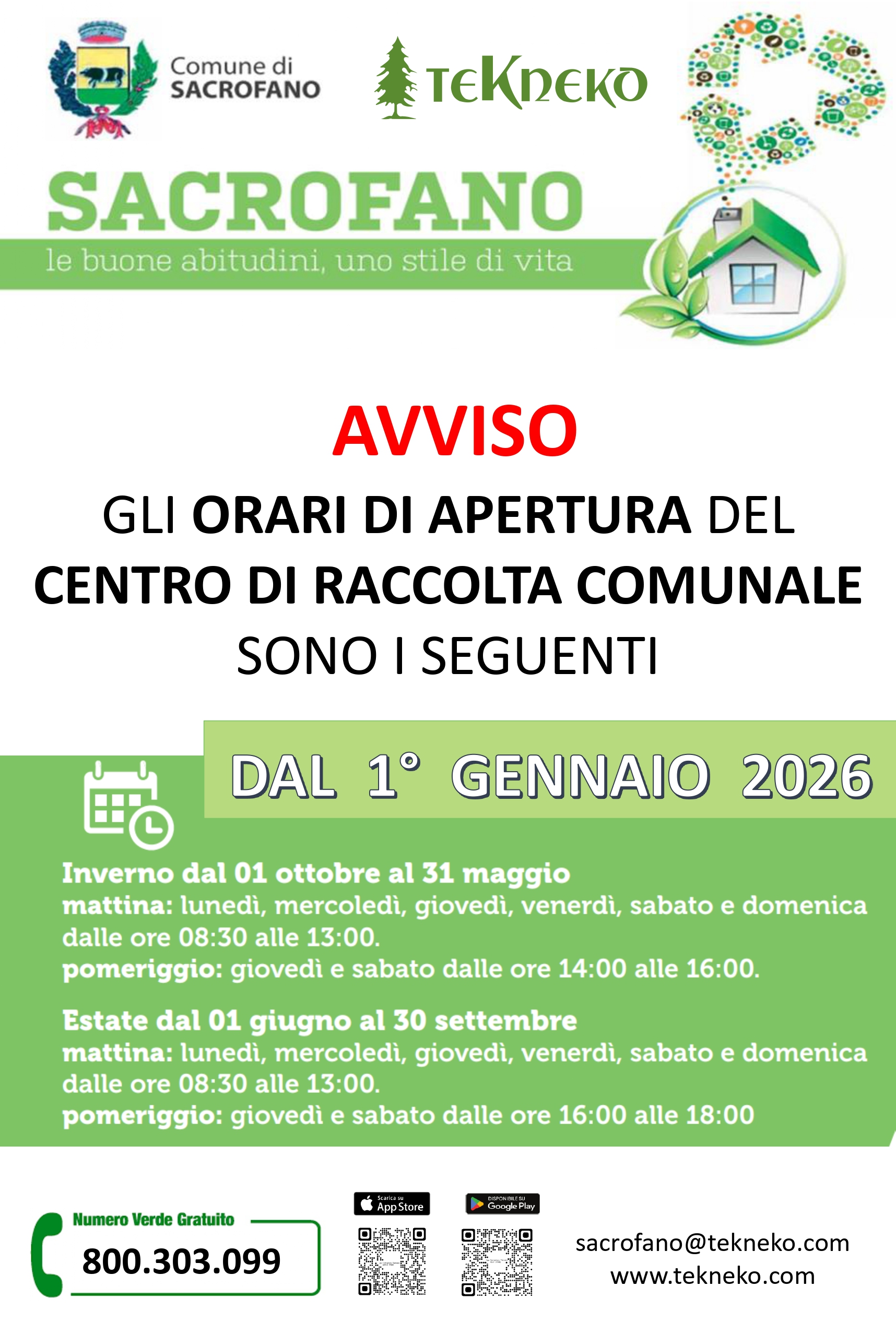 Nuovi orari apertura Centro di Raccolta Comunale