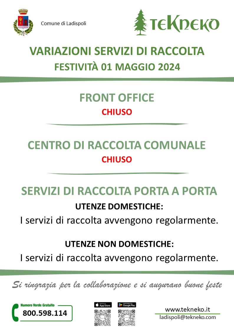 Variazioni servizi festività Maggio 2024
