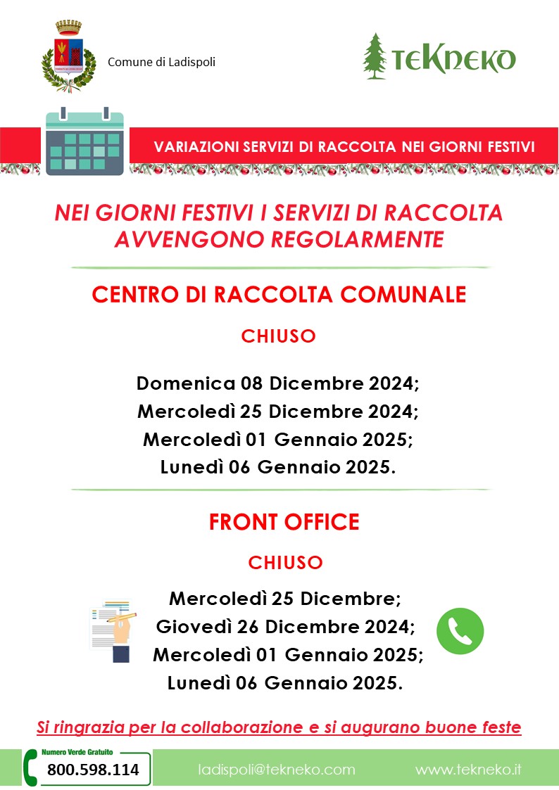 Variazioni servizi festività natalizie 2024