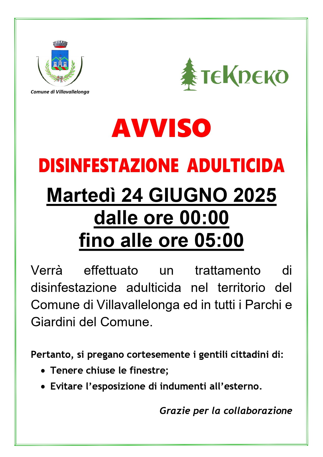 Disinfestazione Villavallelonga 24 giugno 2025
