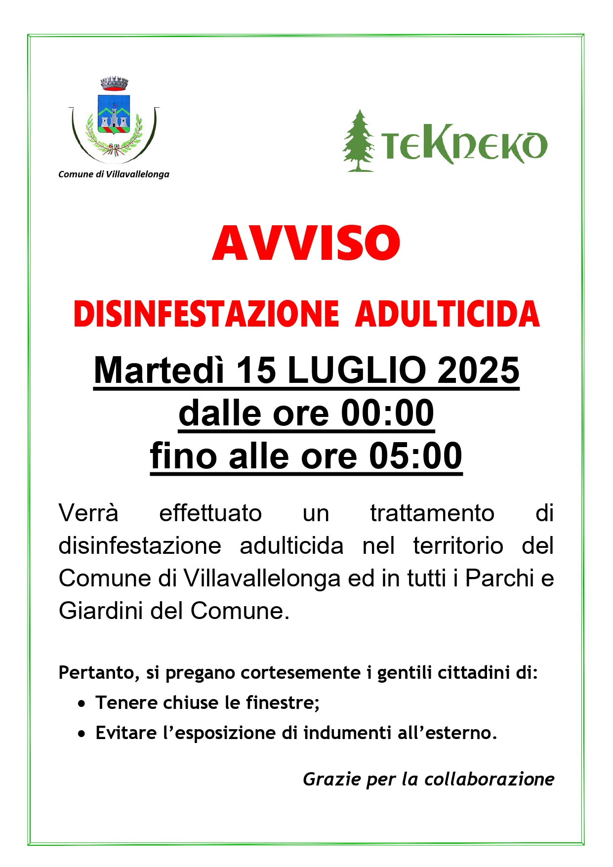 Disinfestazione Villavallelonga 15 luglio 2025